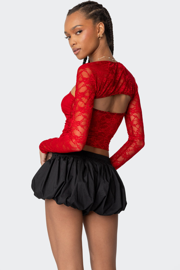 Edikted Addison Sheer Lace Two Piece Top Red