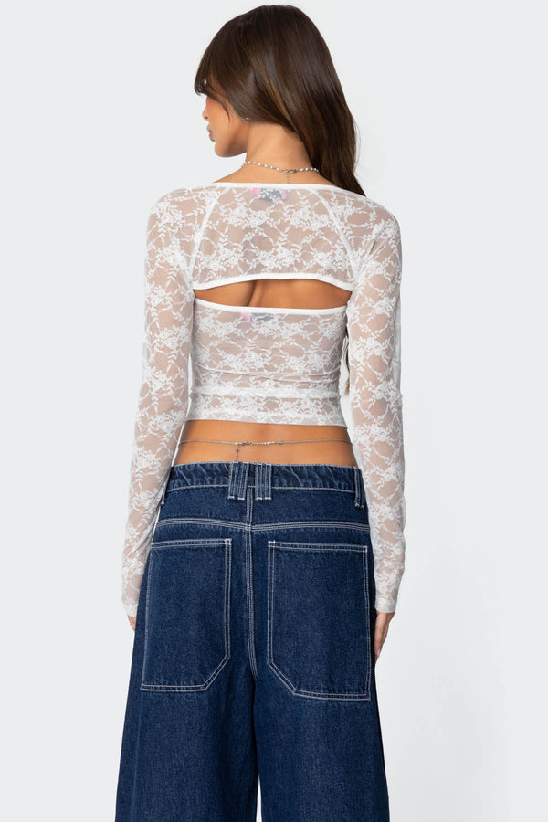 Edikted Addison Sheer Lace Two Piece Top White