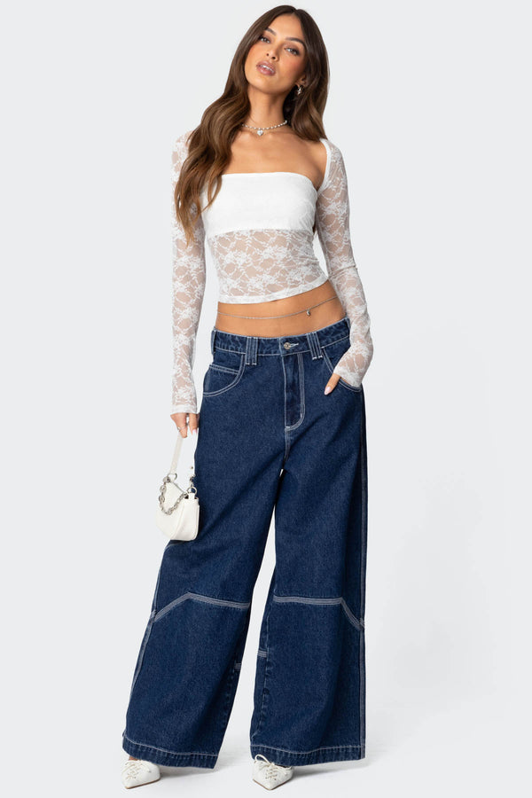 Edikted Addison Sheer Lace Two Piece Top White
