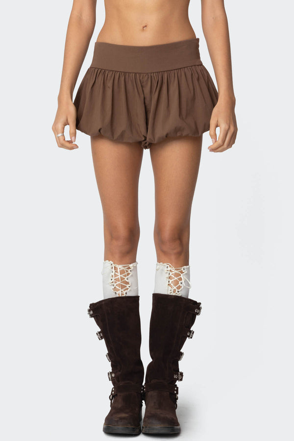 Edikted Adrianna Bubble Micro Shorts Brown