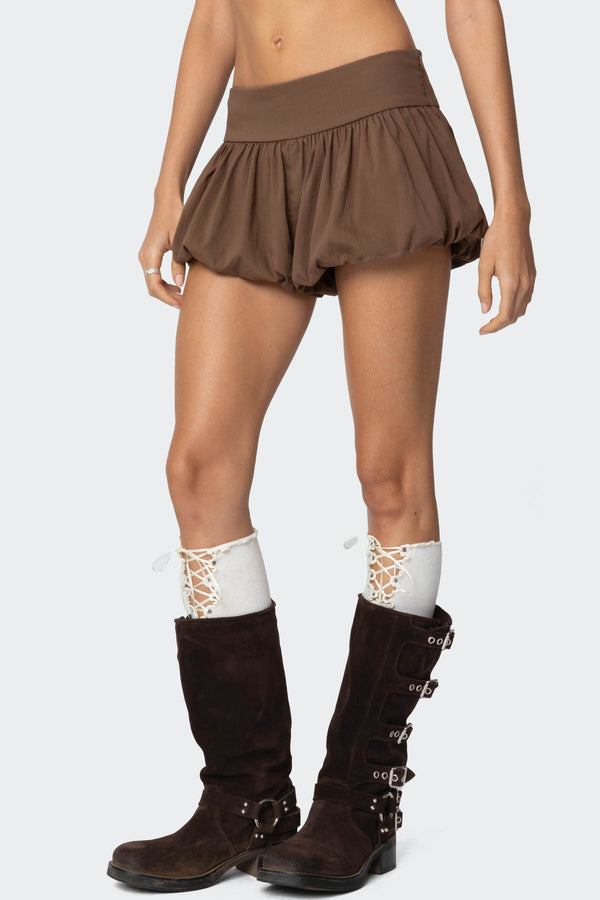Edikted Adrianna Bubble Micro Shorts Brown