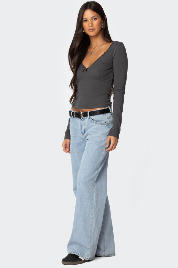 Edikted Adrienne Lace Trim Top Dark Gray