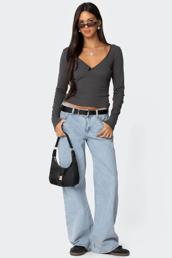 Edikted Adrienne Lace Trim Top Dark Gray