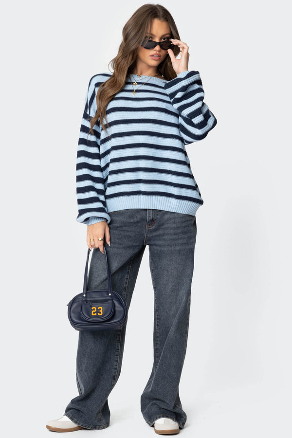 Edikted Aerin Oversized Sweater Blue And Navy