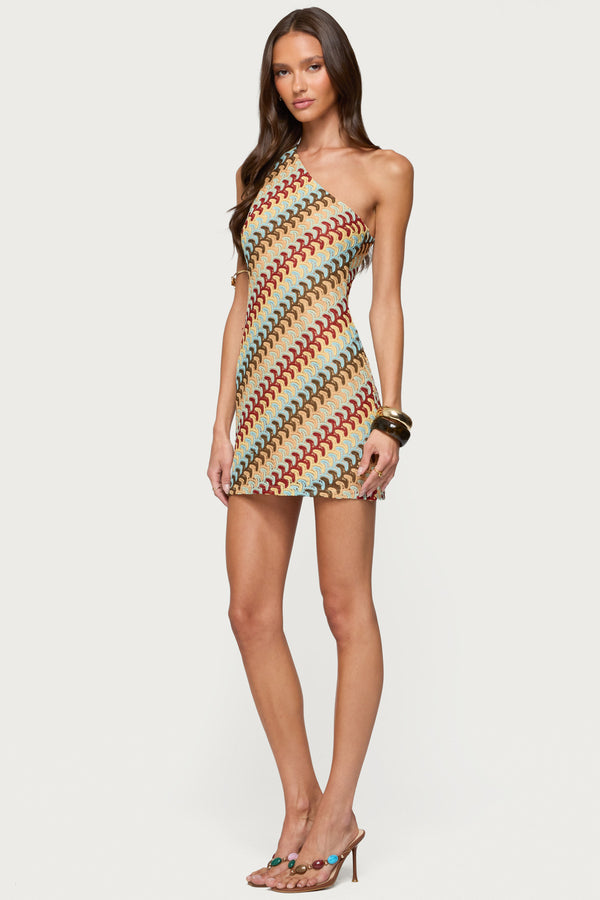 Edikted Agua Zigzag One Shoulder Mini Dress Mix