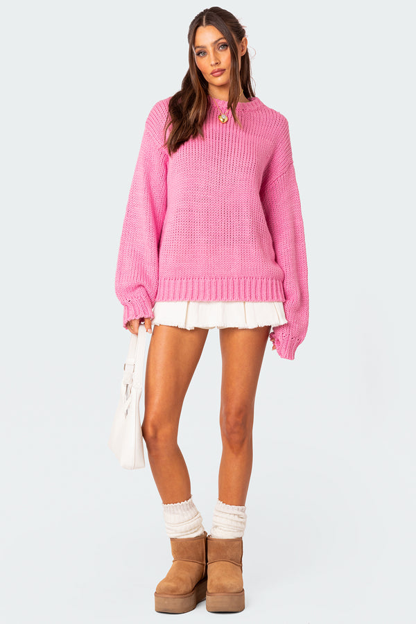 Edikted Aiden Oversized Chunky Knit Sweater Pink