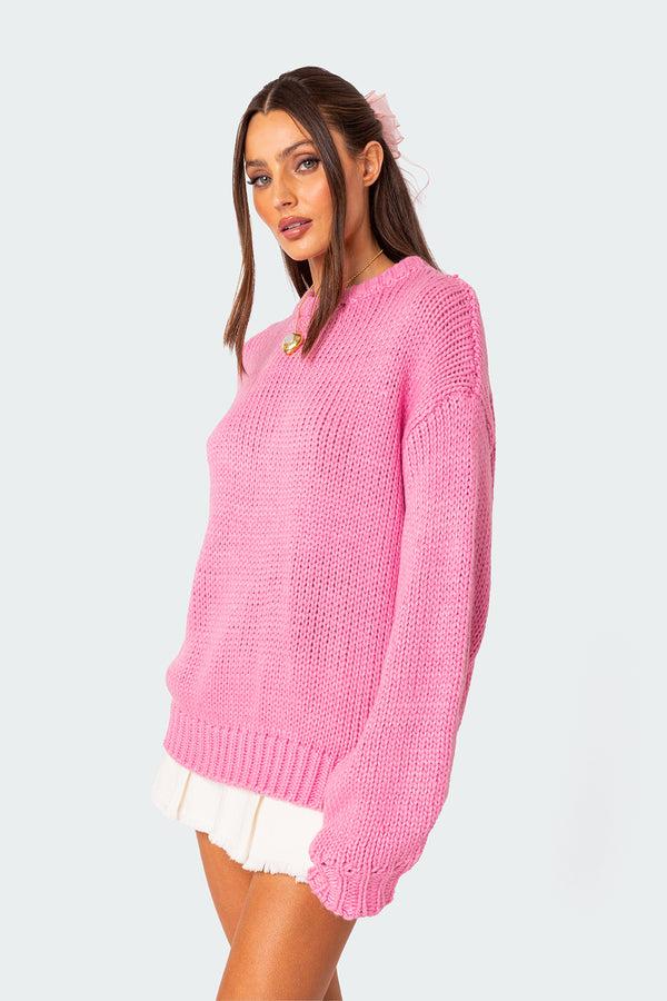 Edikted Aiden Oversized Chunky Knit Sweater Pink