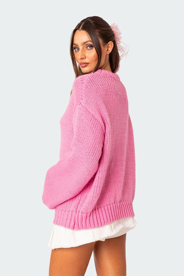 Edikted Aiden Oversized Chunky Knit Sweater Pink