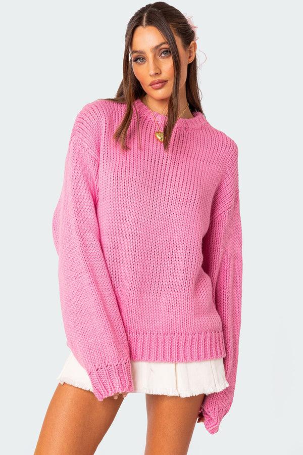 edikted Aiden Oversized Chunky Knit Sweater pink