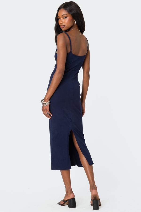 Edikted Air Back Slitted Midi Dress Navy