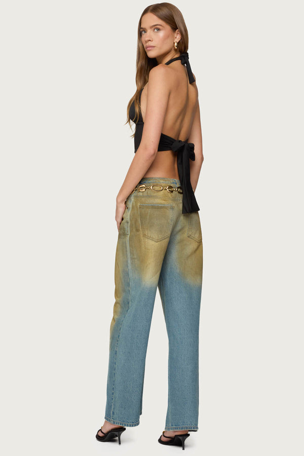 Edikted Aiva Backless Plunge Neck Halter Top Black