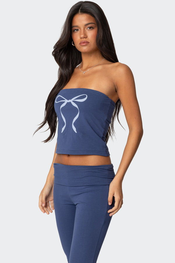 Edikted Aiyana Bow Built In Bra Tube Top Blue