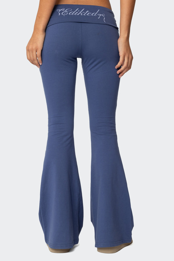 Edikted Aiyana Fold Over Flared Leggings Blue