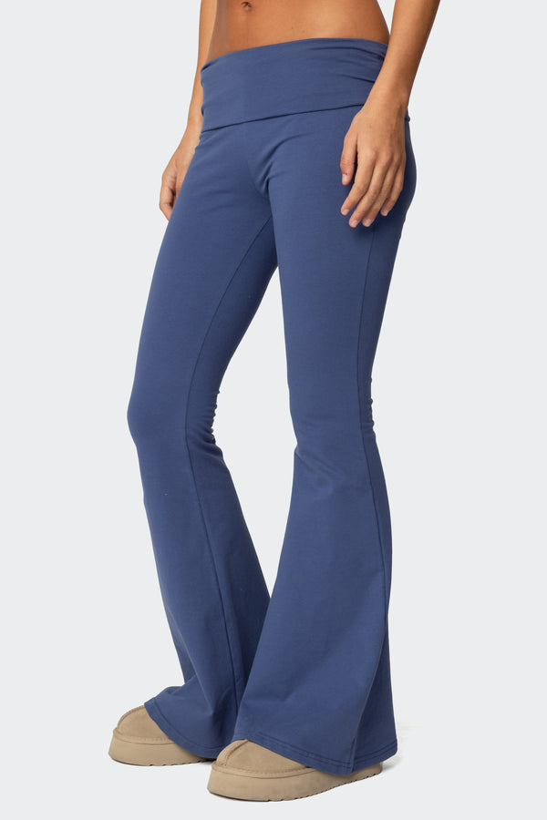 Edikted Aiyana Fold Over Flared Leggings Blue