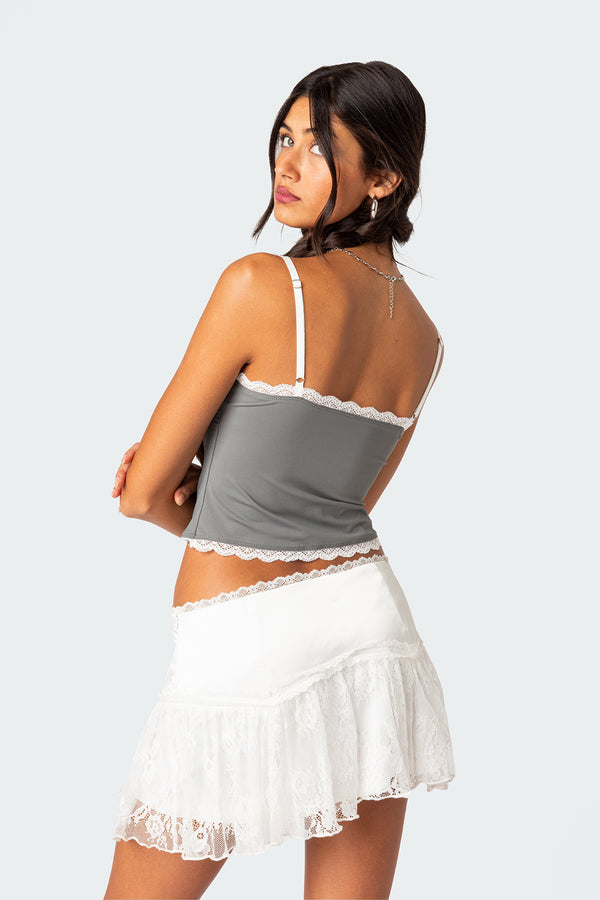 Edikted Alara Lace Trim Tank Top Stone
