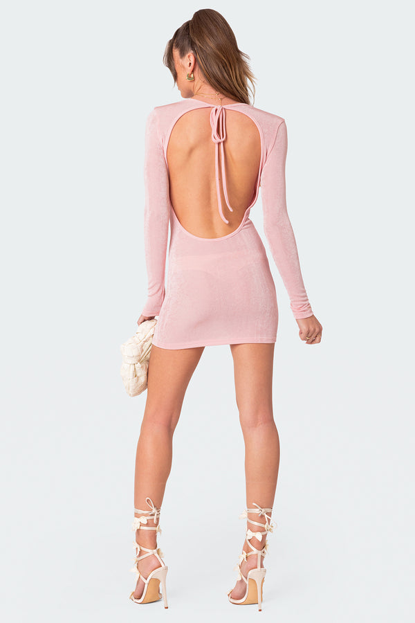 Edikted Alaric Open Back Mini Dress Light Pink