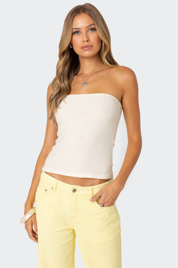 edikted Albina Textured Tube Top cream