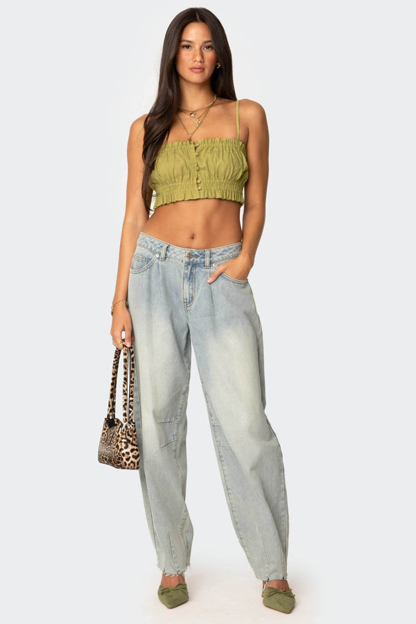 Edikted Alda Cropped Button Front Top Green