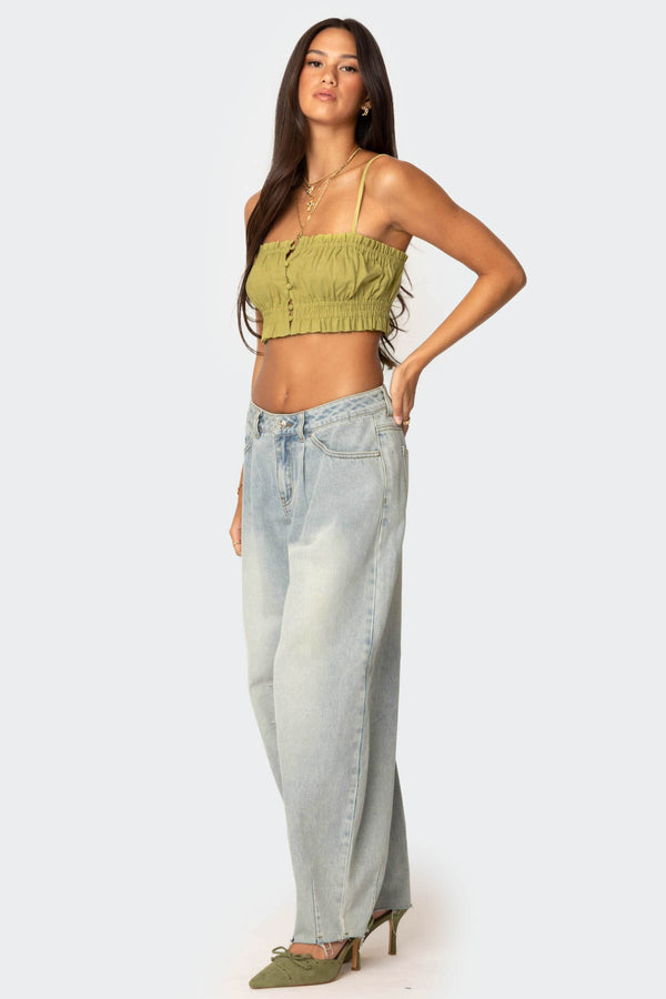 Edikted Alda Cropped Button Front Top Green