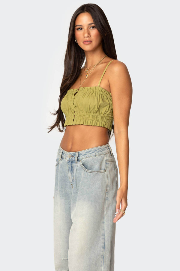 Edikted Alda Cropped Button Front Top Green