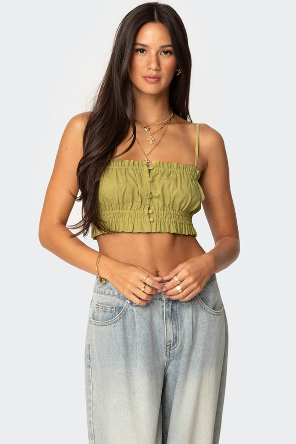 edikted Alda Cropped Button Front Top green