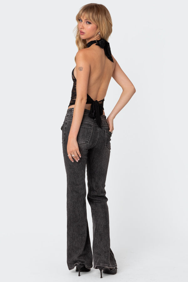 Edikted Alena High Neck Sheer Lace Top Black