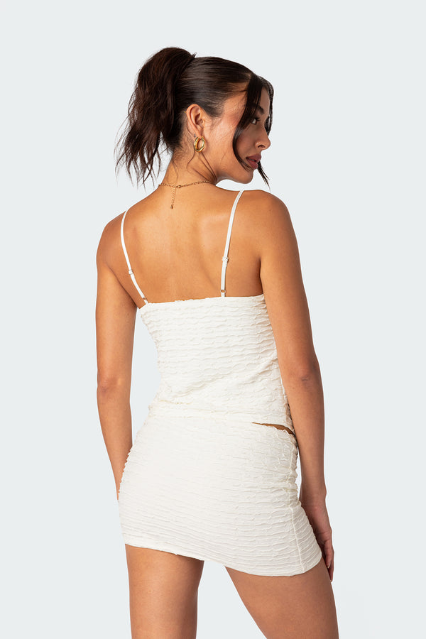 Edikted Alessia Tie Front Ruffled Top Cream