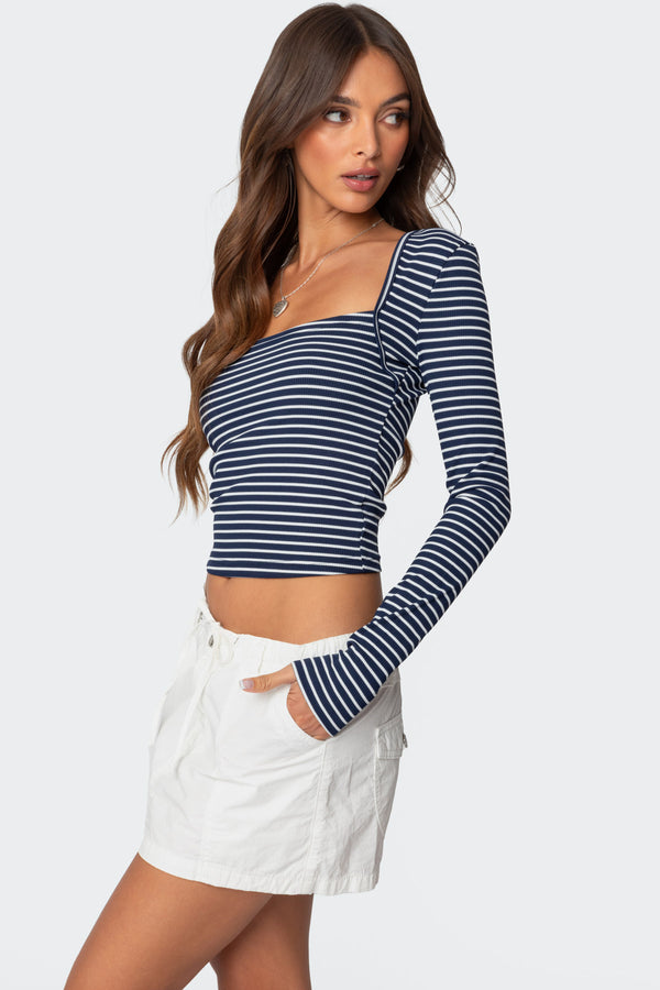 Edikted Alex Striped Top Navy And White
