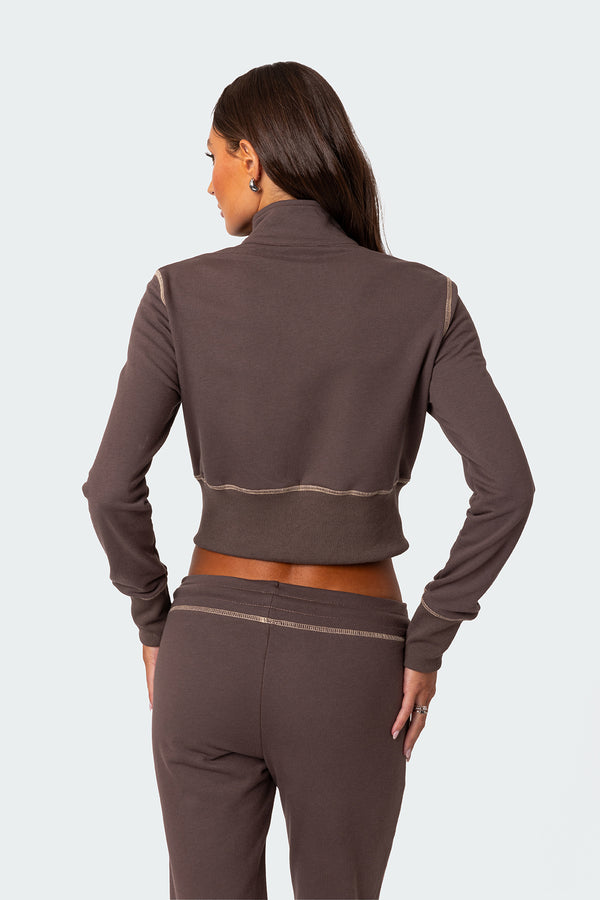 Edikted Alexia Zip Up Sweatshirt Brown