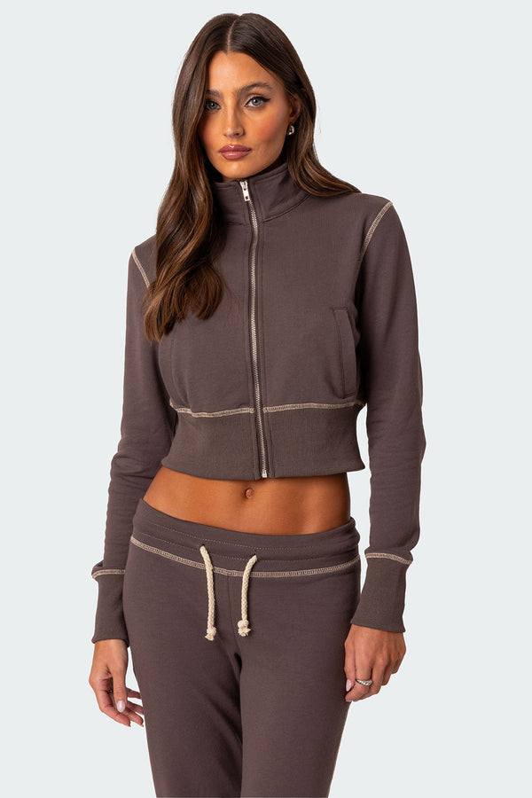 edikted Alexia Zip Up Sweatshirt brown