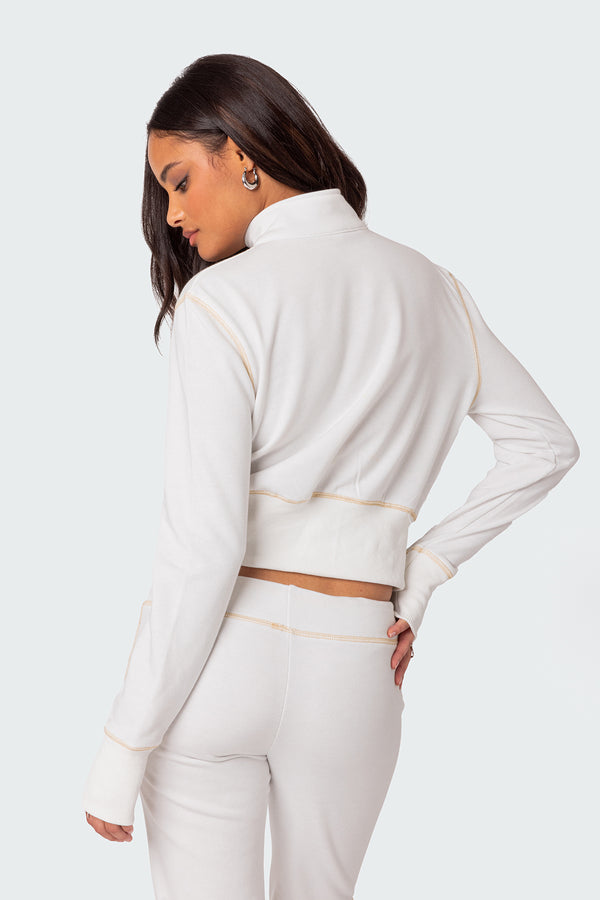 Edikted Alexia Zip Up Sweatshirt White