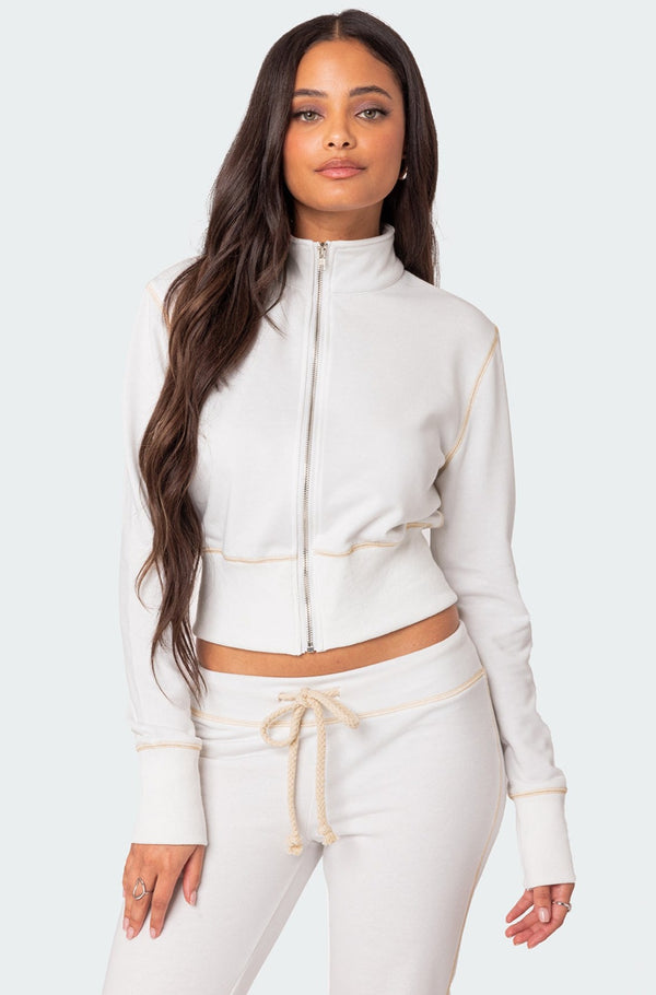edikted Alexia Zip Up Sweatshirt white
