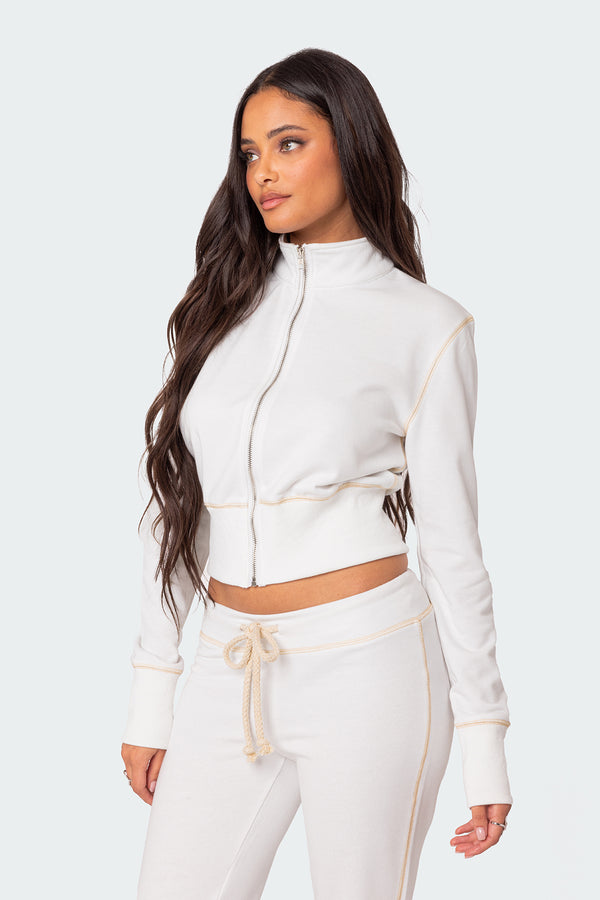 Edikted Alexia Zip Up Sweatshirt White