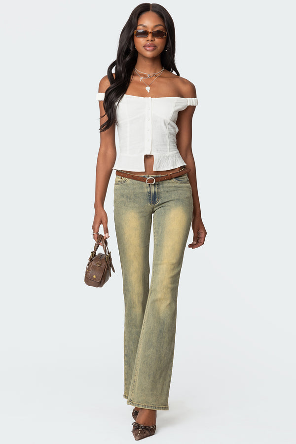 Edikted Ali Linen Look Off Shoulder Top White