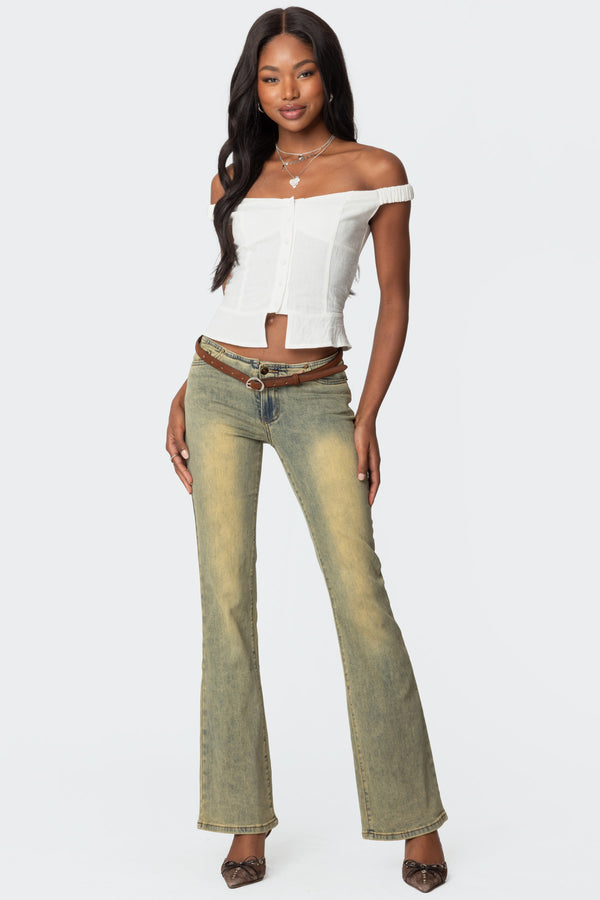 Edikted Ali Linen Look Off Shoulder Top White