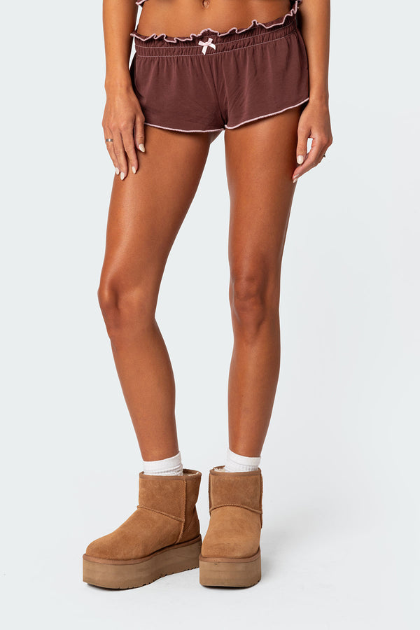 Edikted Alice Gathered Waist Shorts Brown
