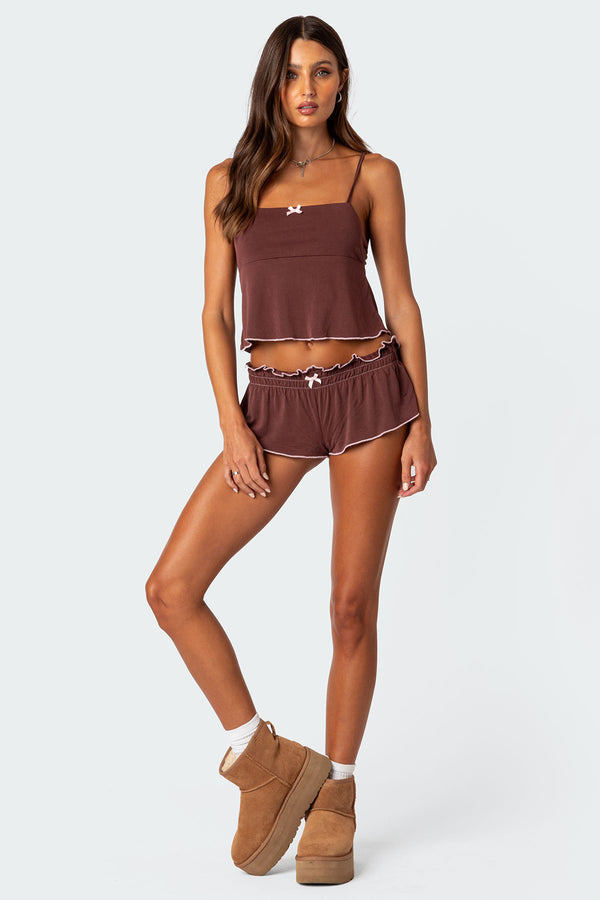 edikted Alice Gathered Waist Shorts brown