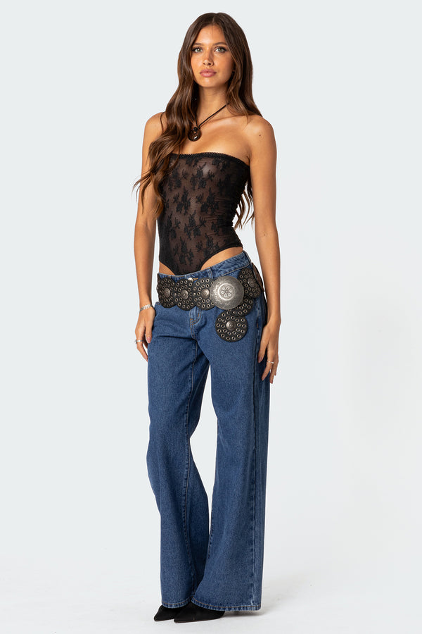 Edikted Alina Sheer Lace Bodysuit Black