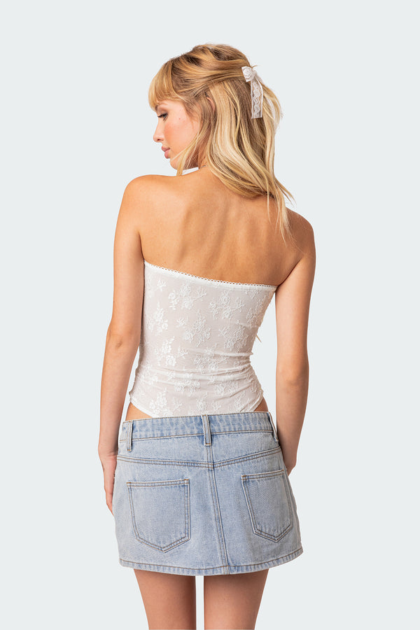 Edikted Alina Sheer Lace Bodysuit White