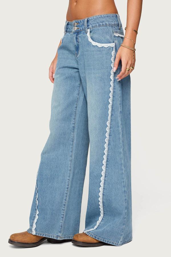 Edikted Alisha Lacey Low Rise Jeans Blue Washed