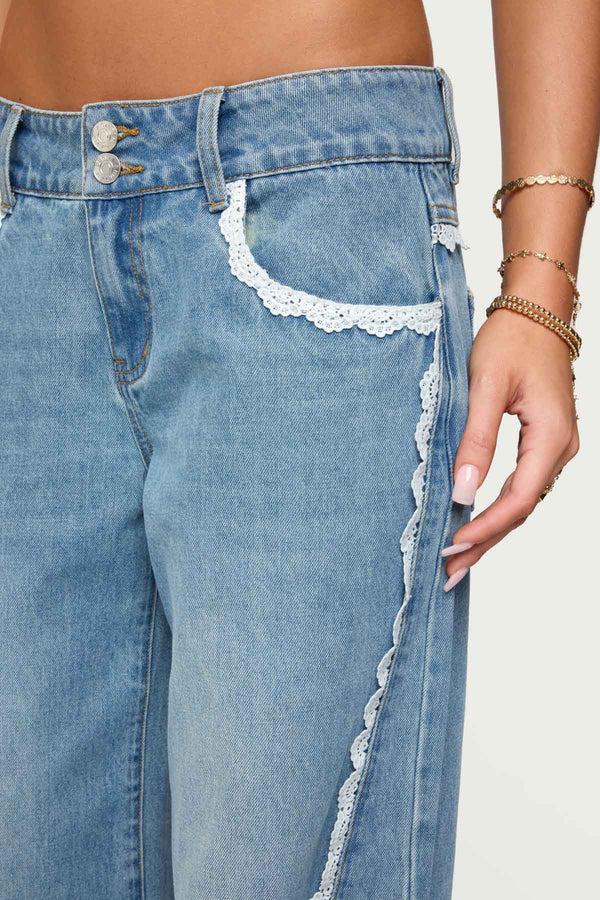 Edikted Alisha Lacey Low Rise Jeans Blue Washed