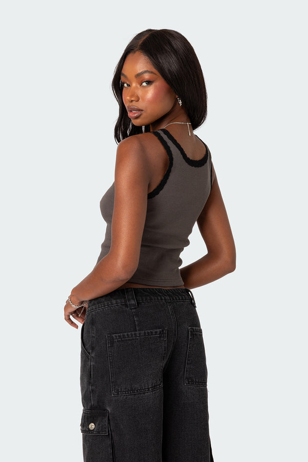 Edikted Alix Lacey Ribbed Tank Top Gray