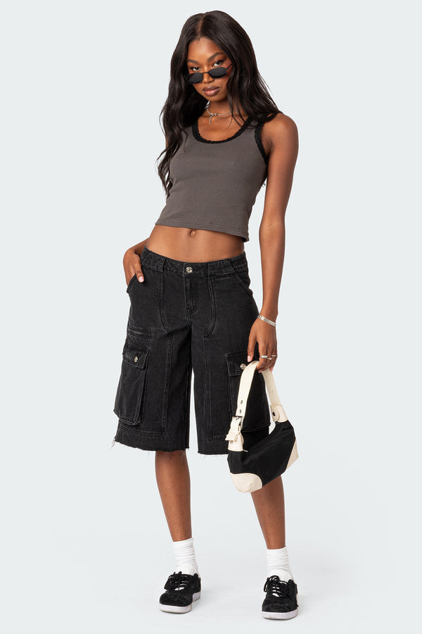 Edikted Alix Lacey Ribbed Tank Top Gray