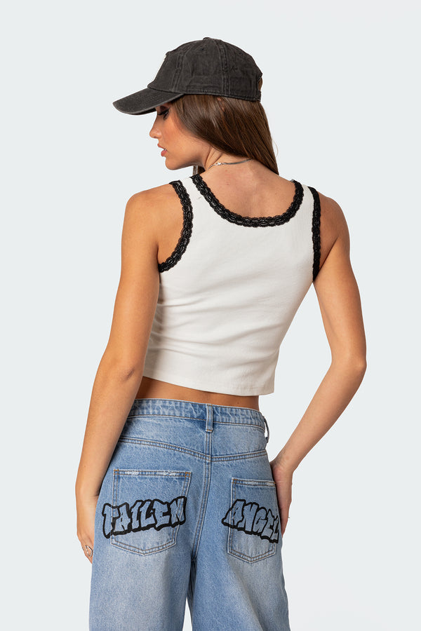 Edikted Alix Lacey Ribbed Tank Top White