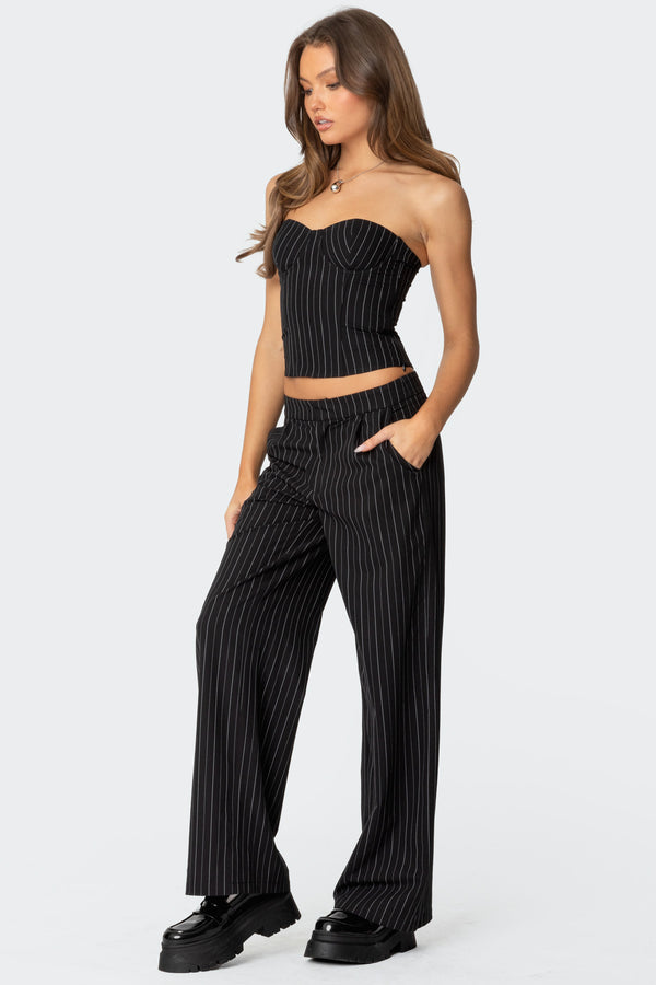 Edikted Aliza Pinstripe Pants Black And White