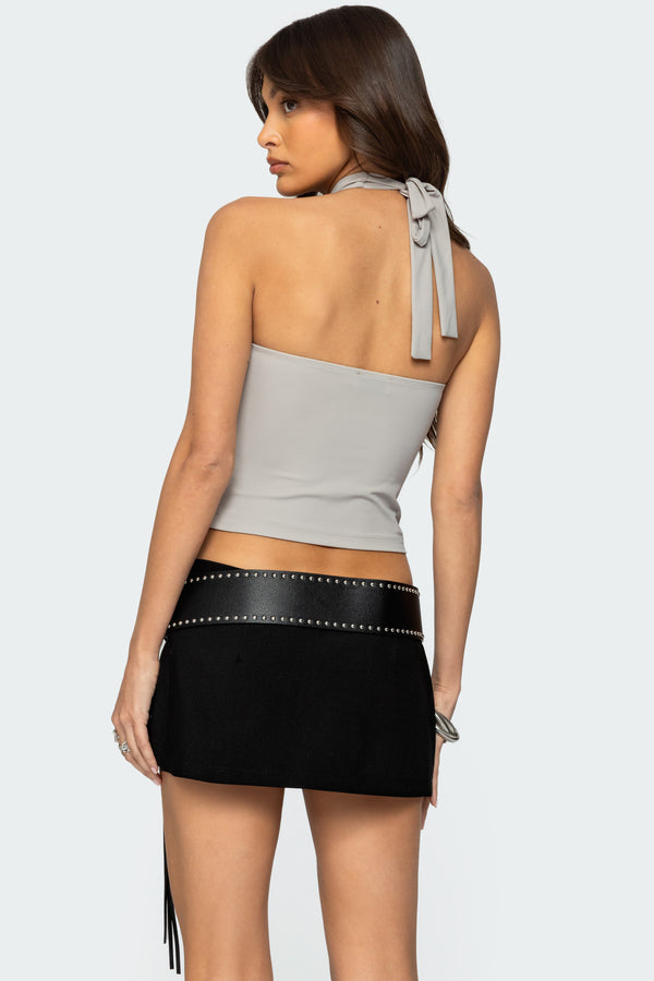 Edikted Alizee Belt Detail Halter Top Light Gray