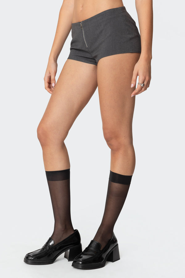 Edikted Allie Zip Up Micro Shorts Dark Gray