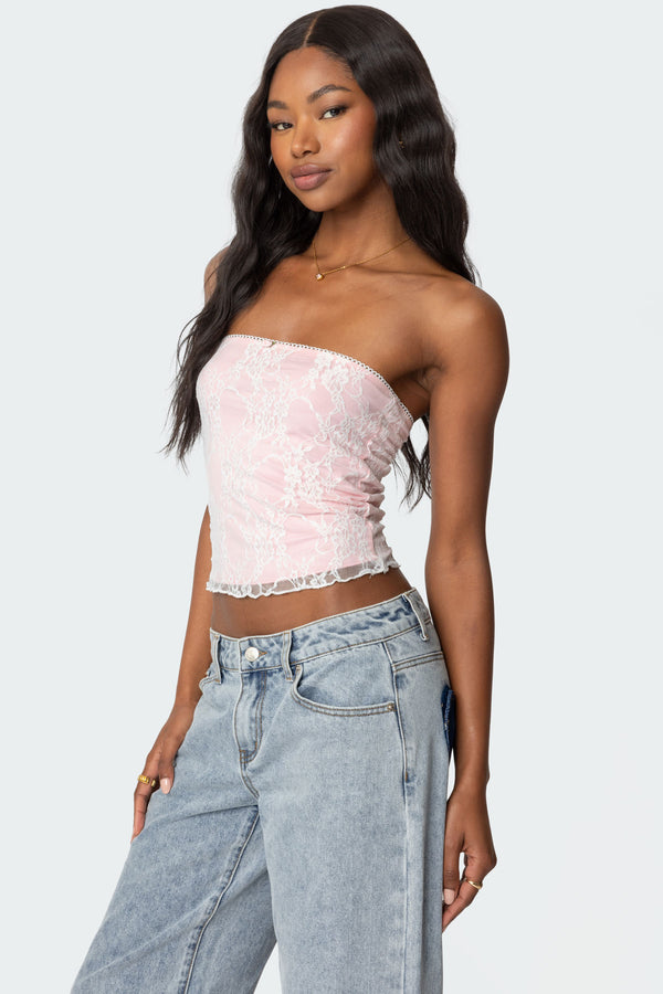Edikted Allison Lace Tube Top White And Pink