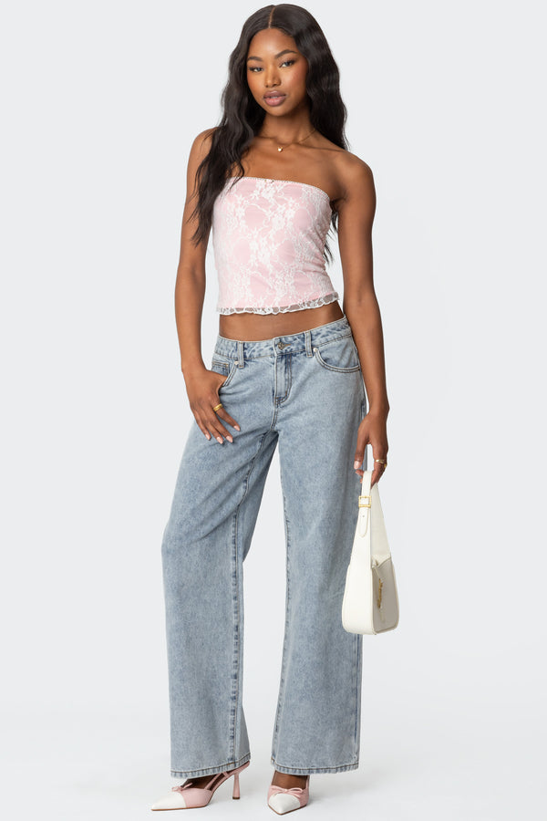 Edikted Allison Lace Tube Top White And Pink