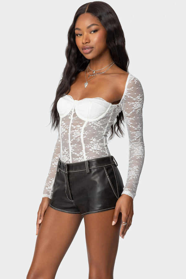 Edikted Ally Sheer Lace Cupped Bodysuit White